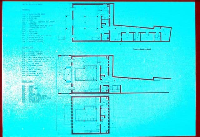 Three architectural floor plans displayed on a light blue background.