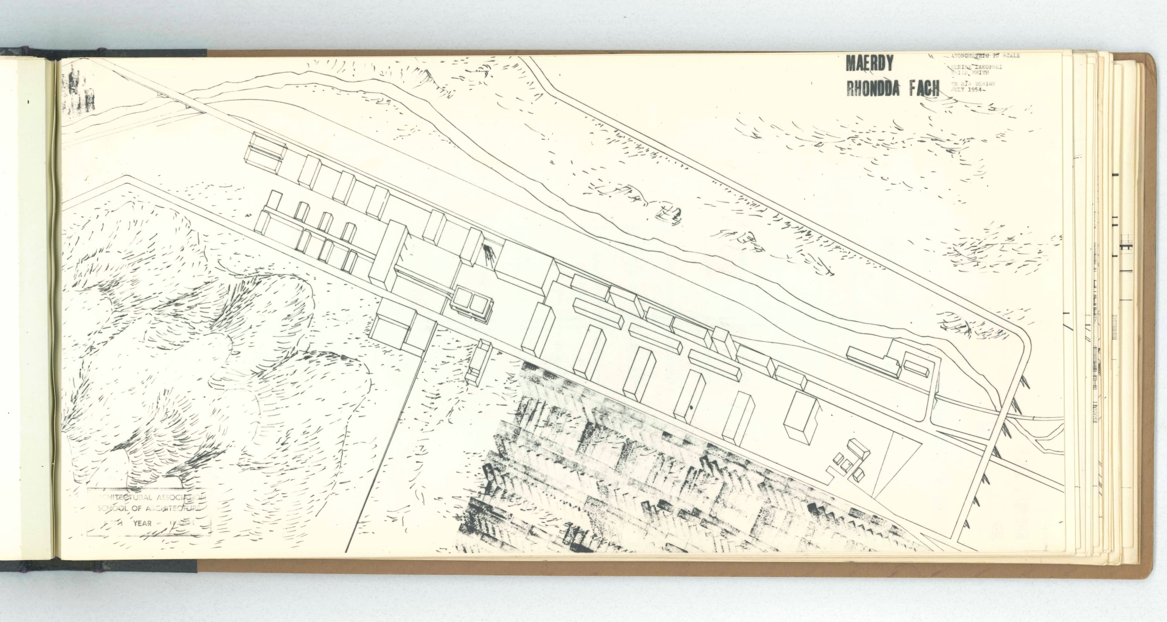 Denise Lakofski and Brian Smith, 'Maerdy Redevelopment, Rhondda Fach'. AA Fifth Year Thesis. The Architectural Archives, University of Pennsylvania. By the gift of Robert Venturi and Denise Scott Brown.