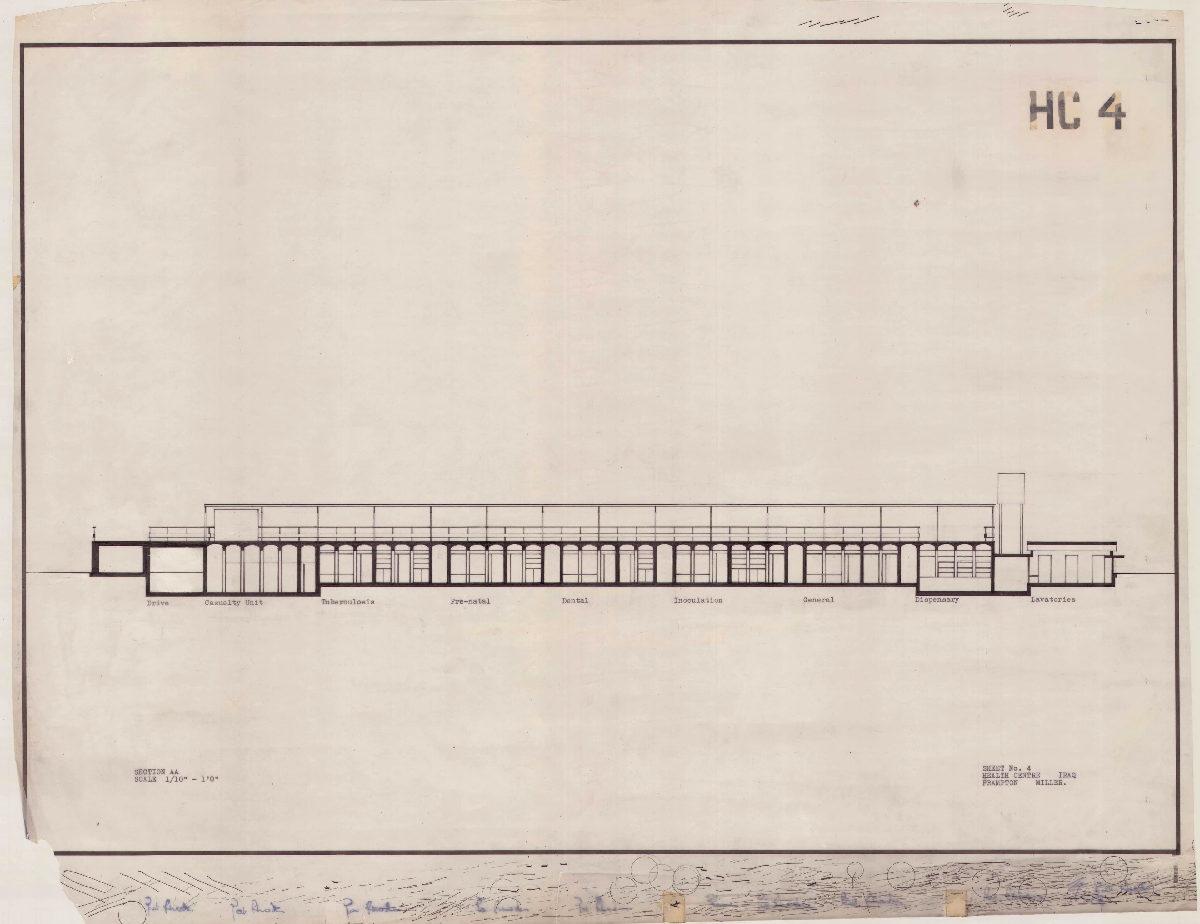 John Miller and Kenneth Frampton, 'Health Centre in Iraq', AA Department of Tropical Architecture, 1955