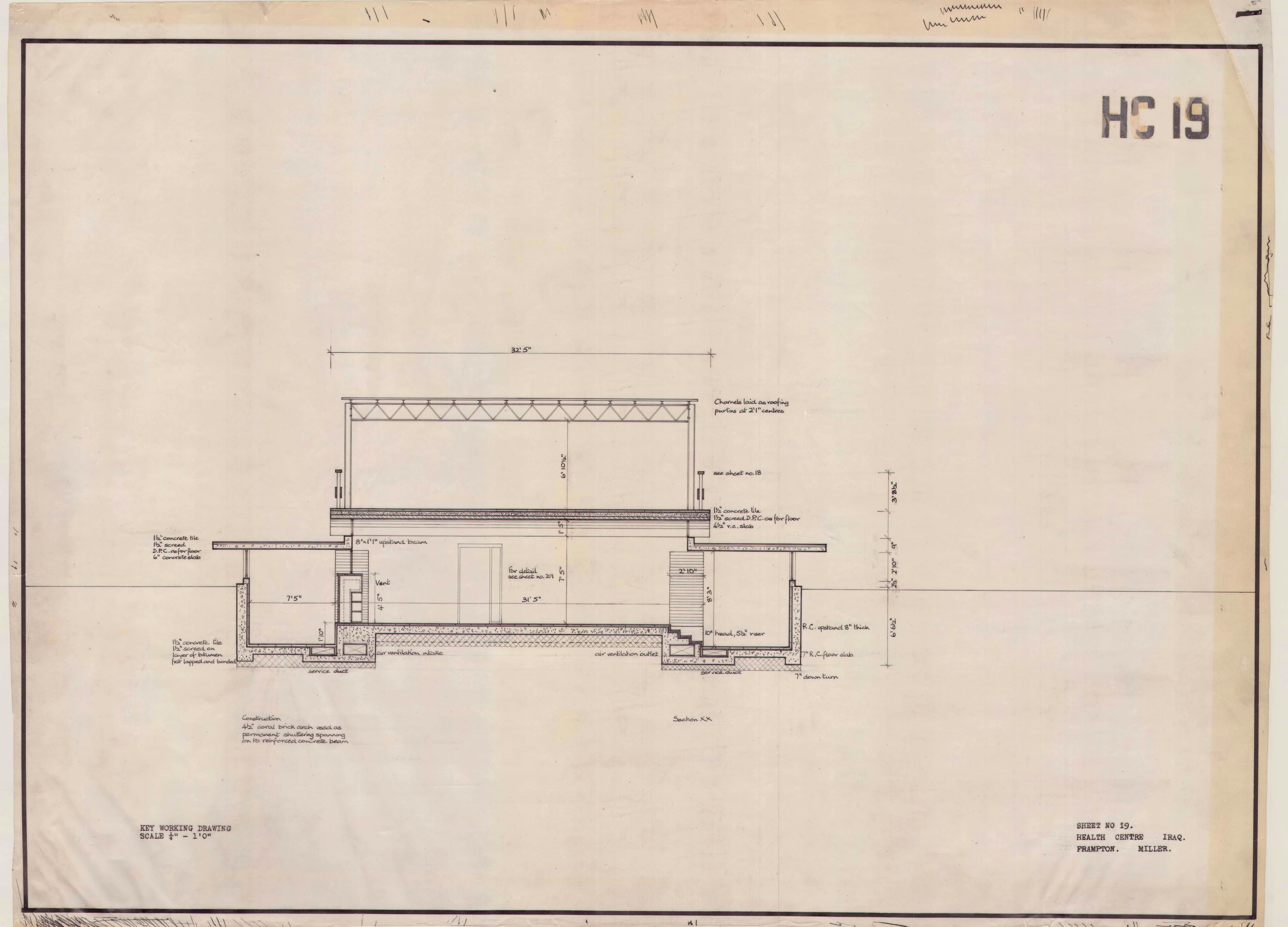 John Miller and Kenneth Frampton, 'Health Centre in Iraq', AA Department of Tropical Architecture, 1955