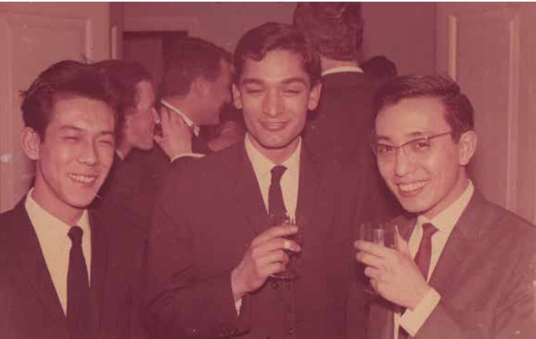 L-R: Denis Ong, Kamil Khan Mumtaz and Ong Chin Bee at Marguerite and Chotu Padamsee’s wedding, London, 1960.