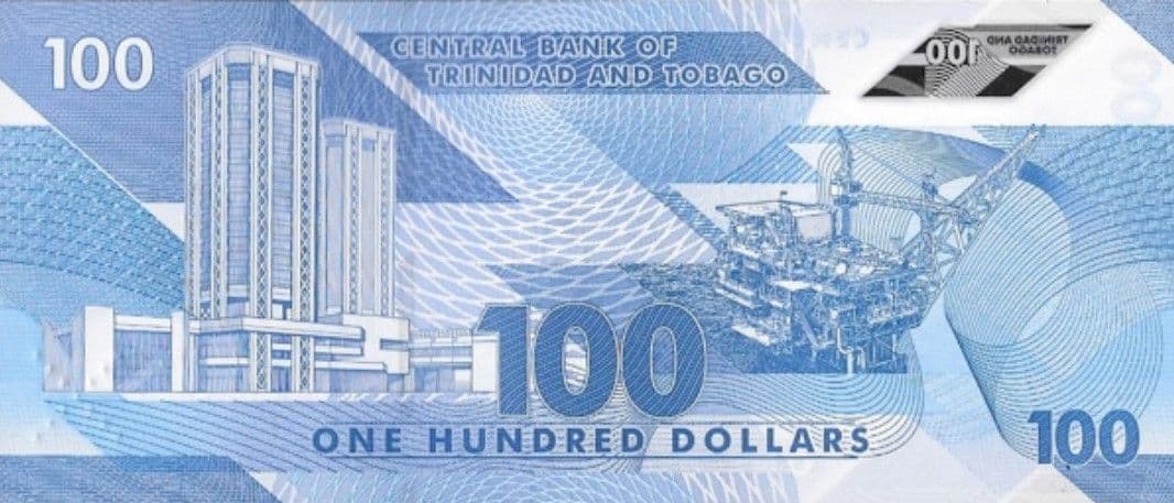 Banknote, featuring the Eric Williams Financial complex, Port of Spain, Trinidad (1978) -  Ruskin Punch, for Anthony C. Lewis and Associates.
