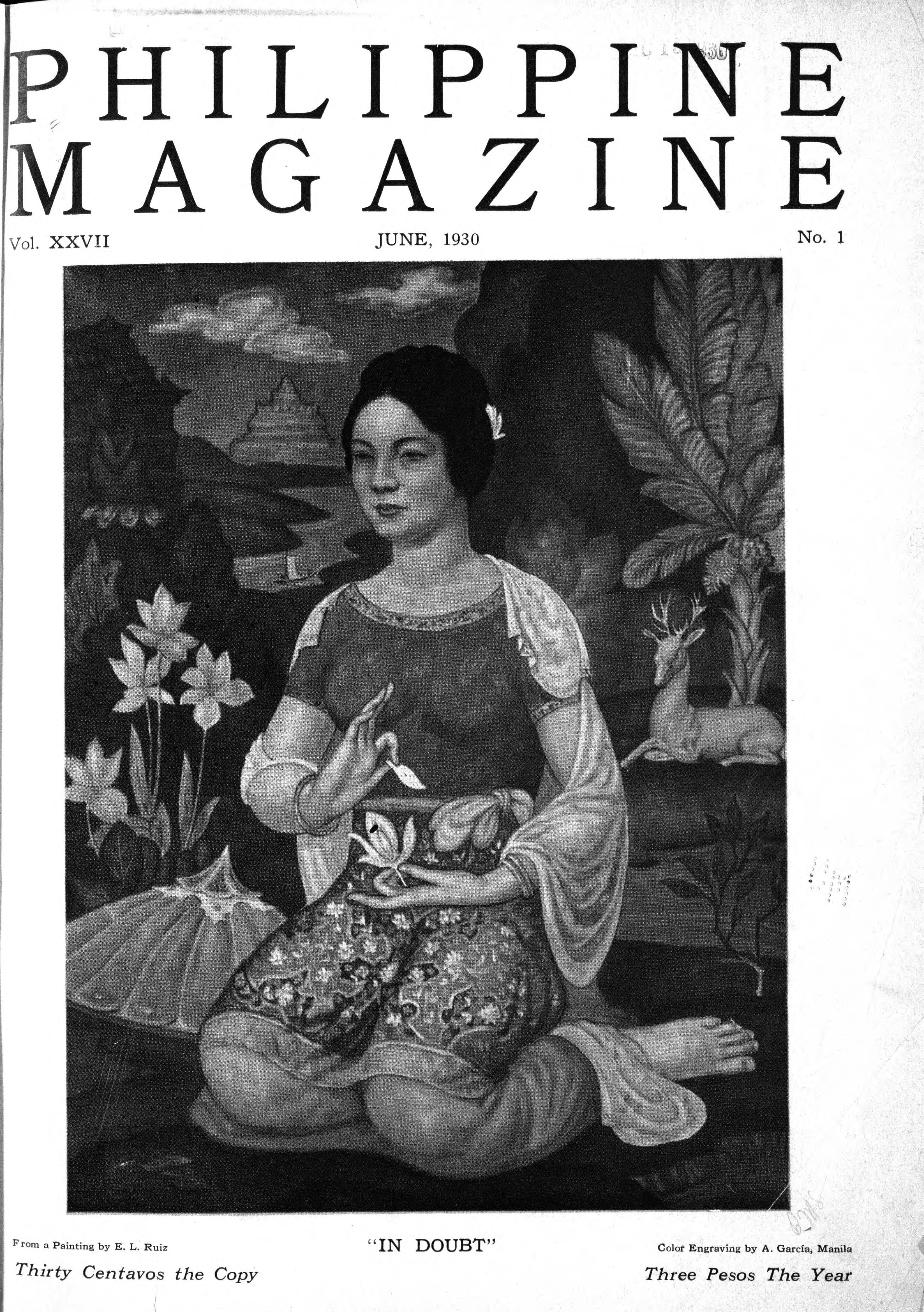 Cover of Philippine Magazine, June 1930, featuring a woman in traditional attire holding a candle.