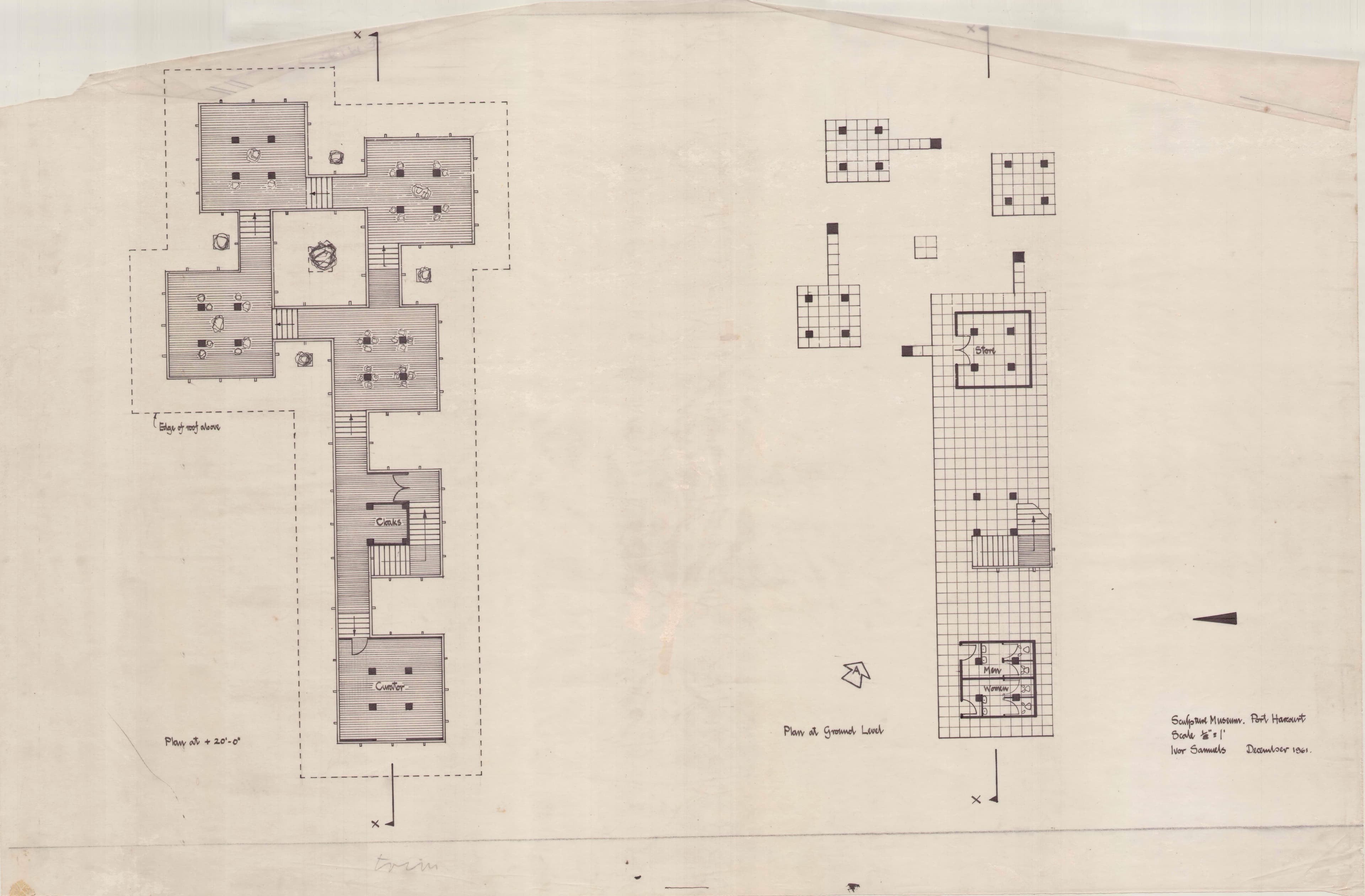 Two intricate and detailed architectural floor plans are shown on an aged document.