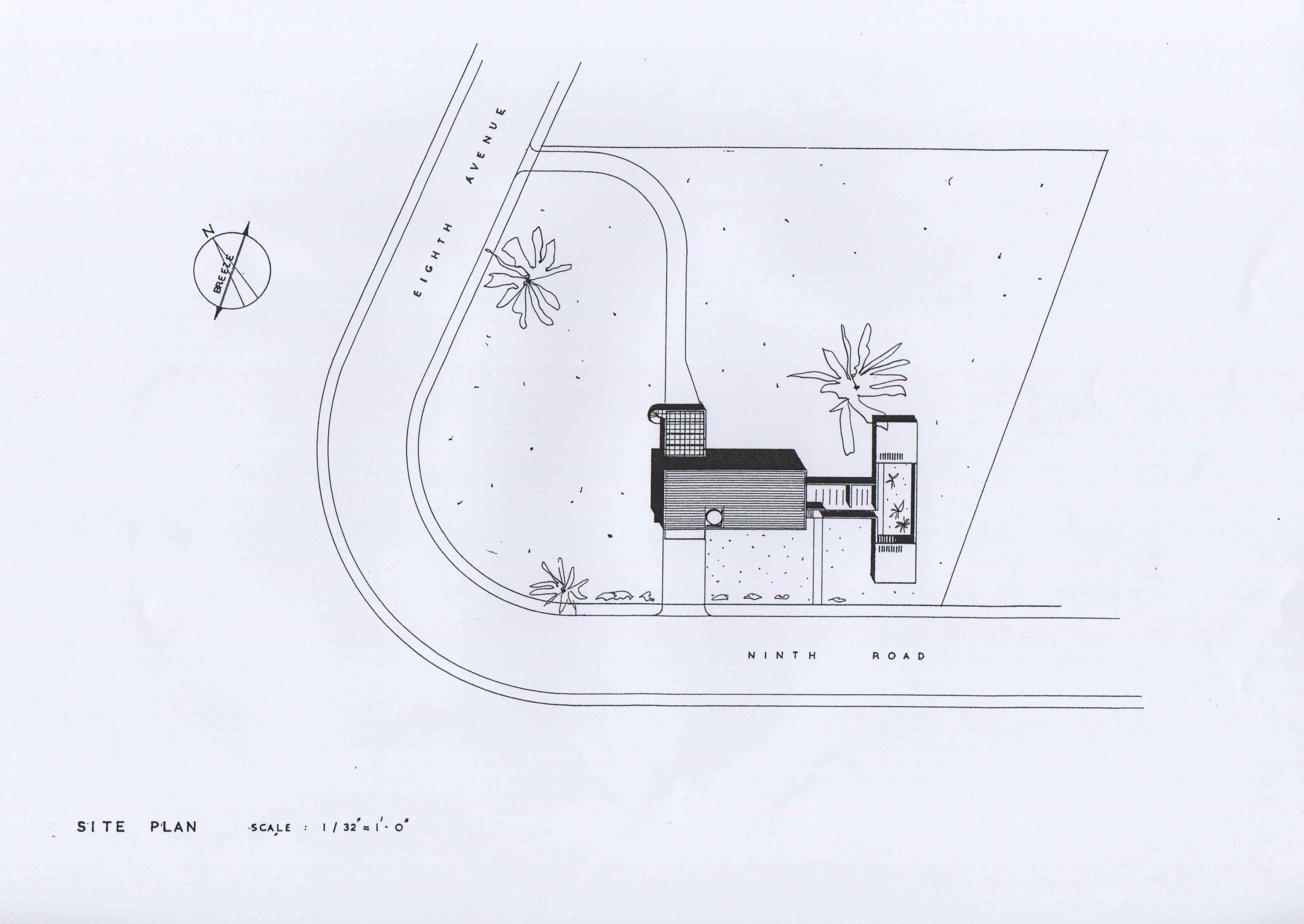 John Steerwood, 'Official's House, Accra, Gold Coast', AA Department of Tropical Architecture, 1954-55. Site plan