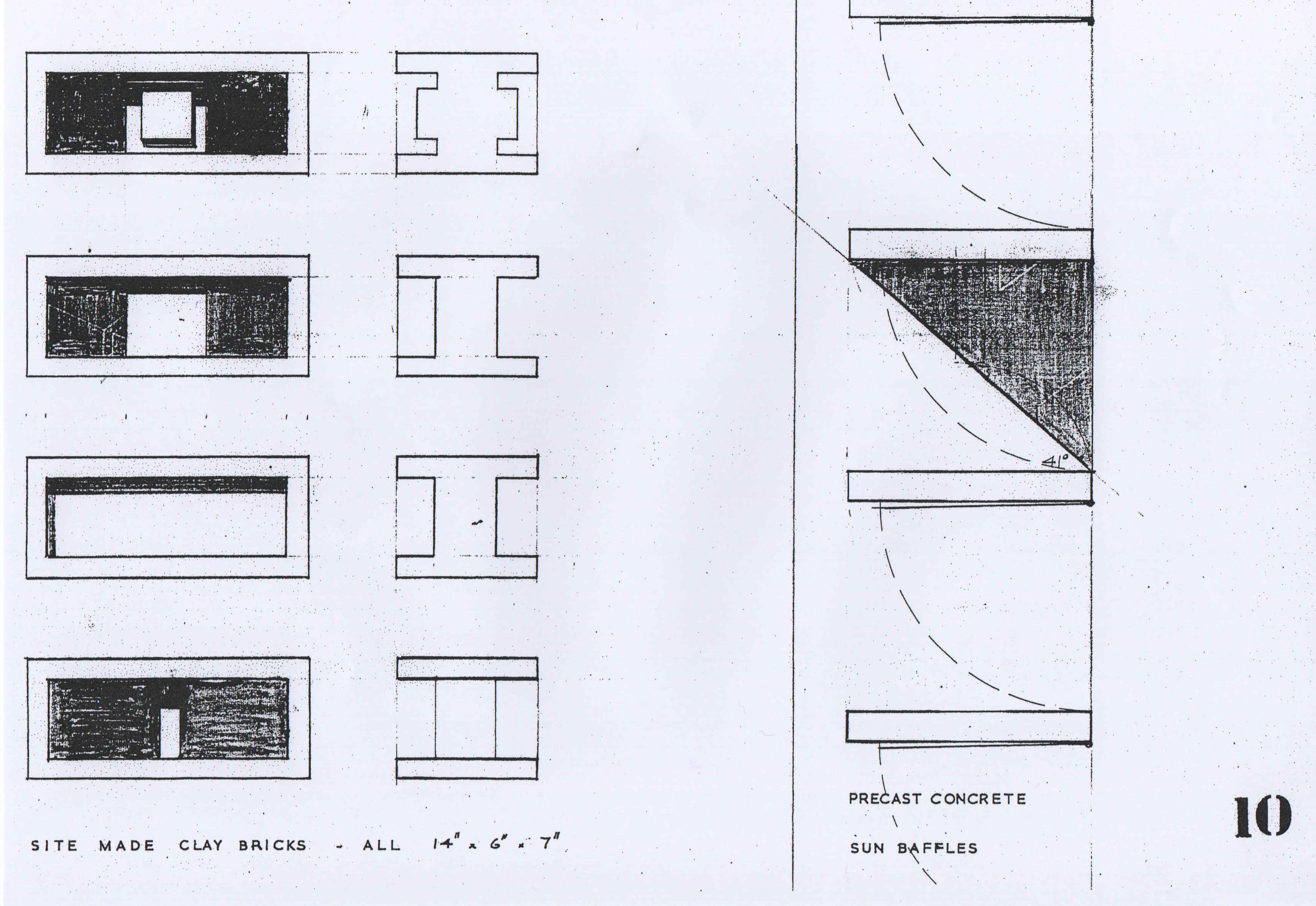 John Steerwood, 'Official's House, Accra, Gold Coast', AA Department of Tropical Architecture, 1954-55. Details -site made clay bricks and precast  concrete sun baffles