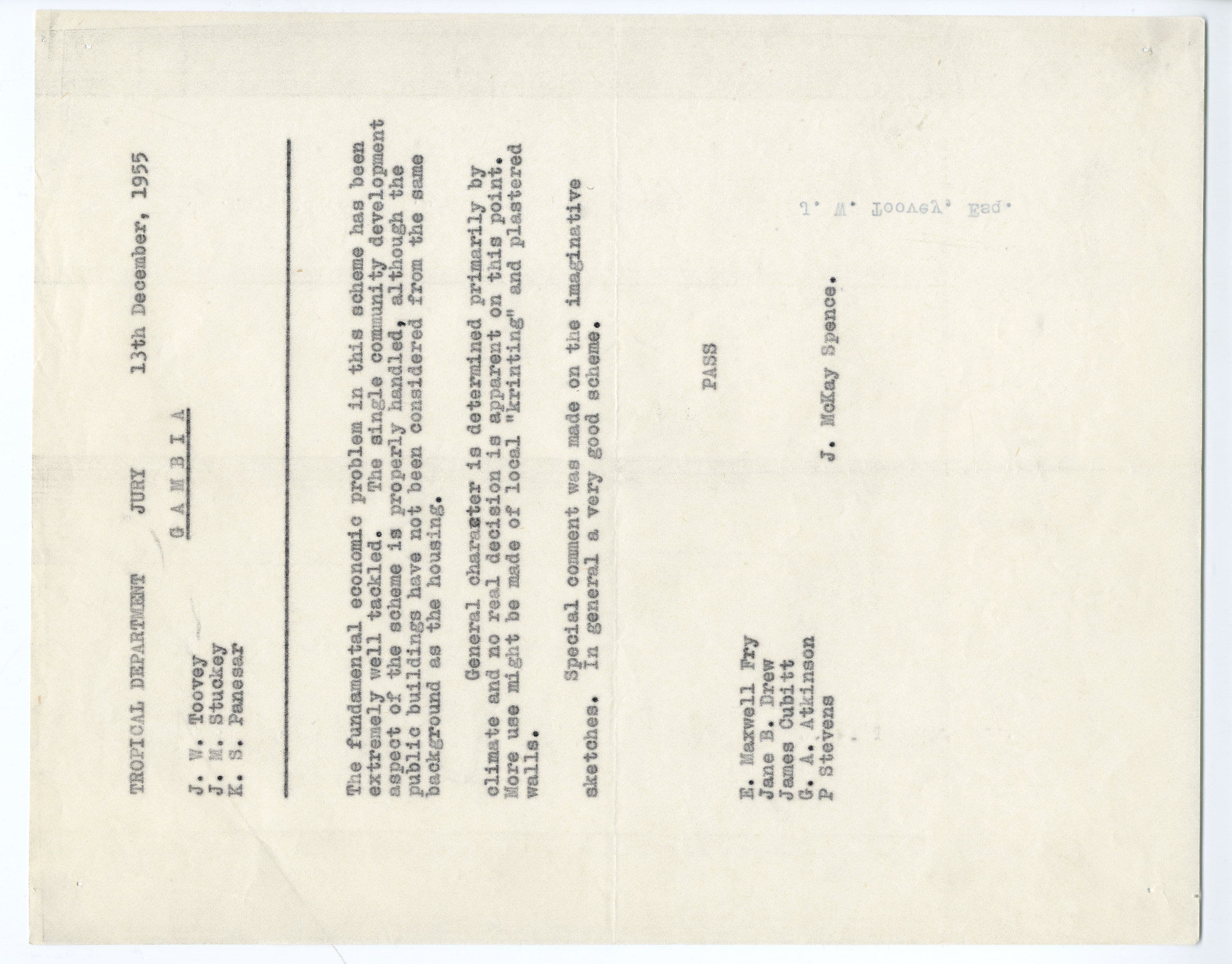 K.S. Panesar, John Toovey, John Stuckey. Bathurst New Town, Gambia (Department of Tropical Architecture student project), 1955-56. AA Archives