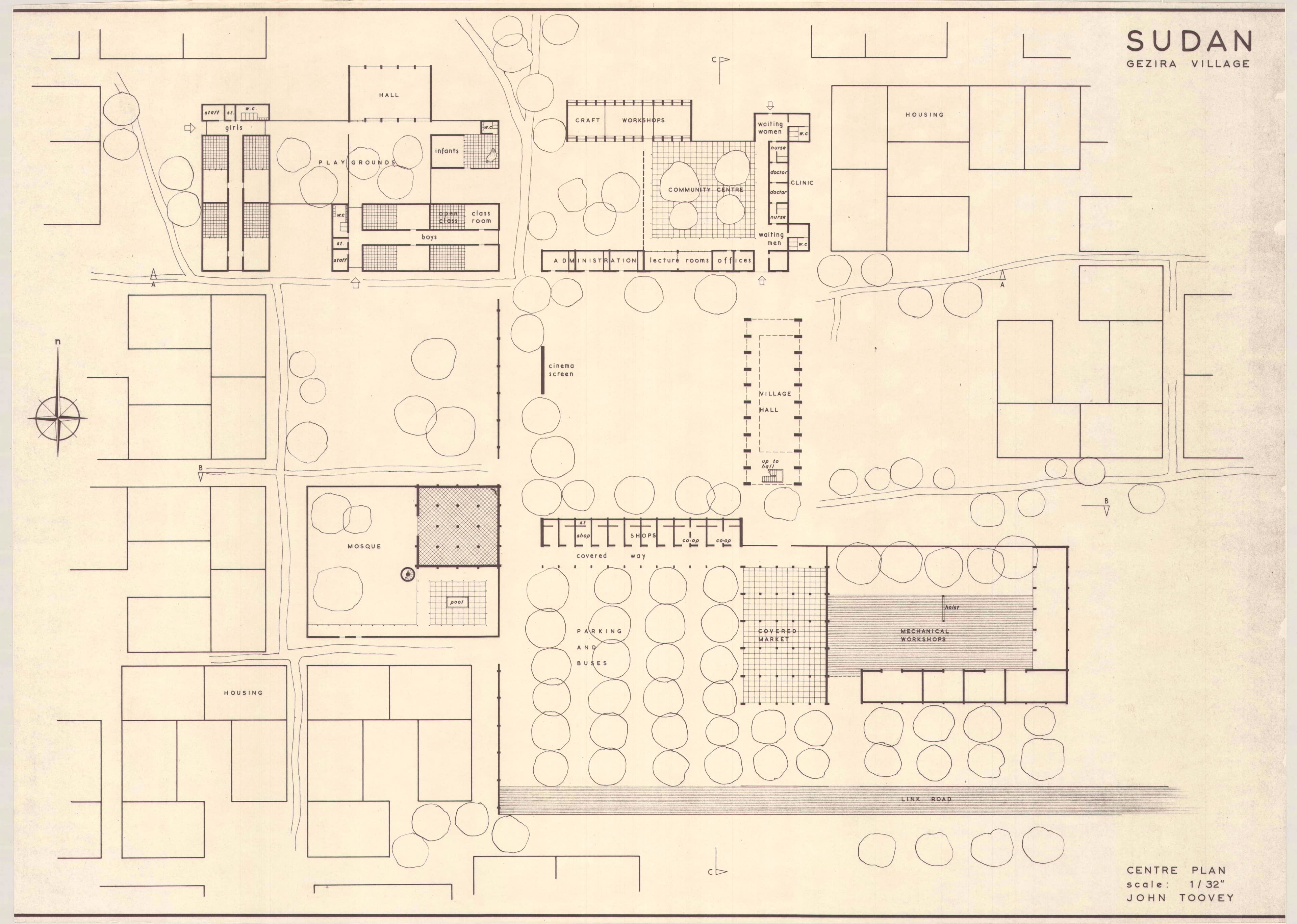 John Toovey, 'Village in Gezira, Sudan', AA Department of Tropical Architecture, 1955-56. AA Archives
