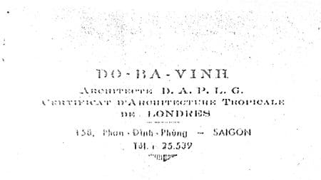 DO BA VINH ARCHITECTE D.A.P.L.G. CERTIFICAT D'ARCHITECTURE TROPICALE DE LONDRES.