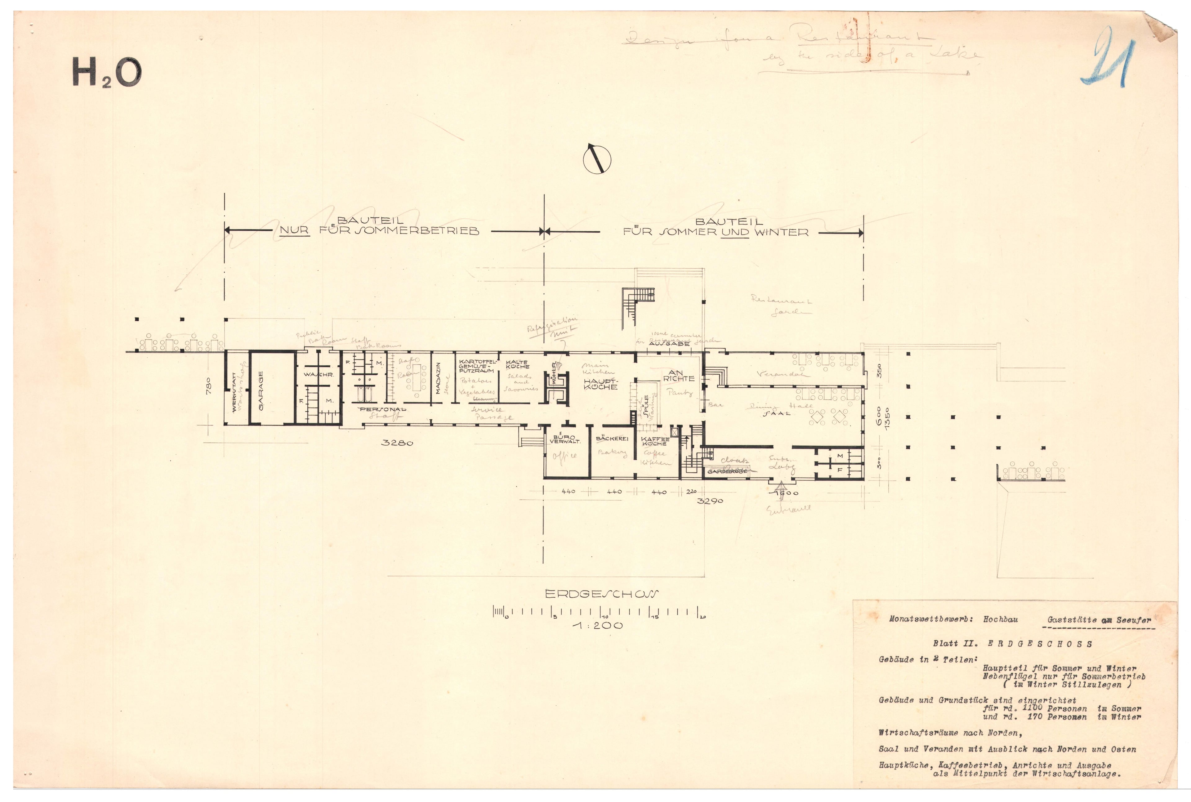 Otto Koenigsberger. Otto Koenigsberger, design for restaurant on a lake shore, competition entry, 1932. Ground floor plan. Credit: AA Archives: 2012:P148