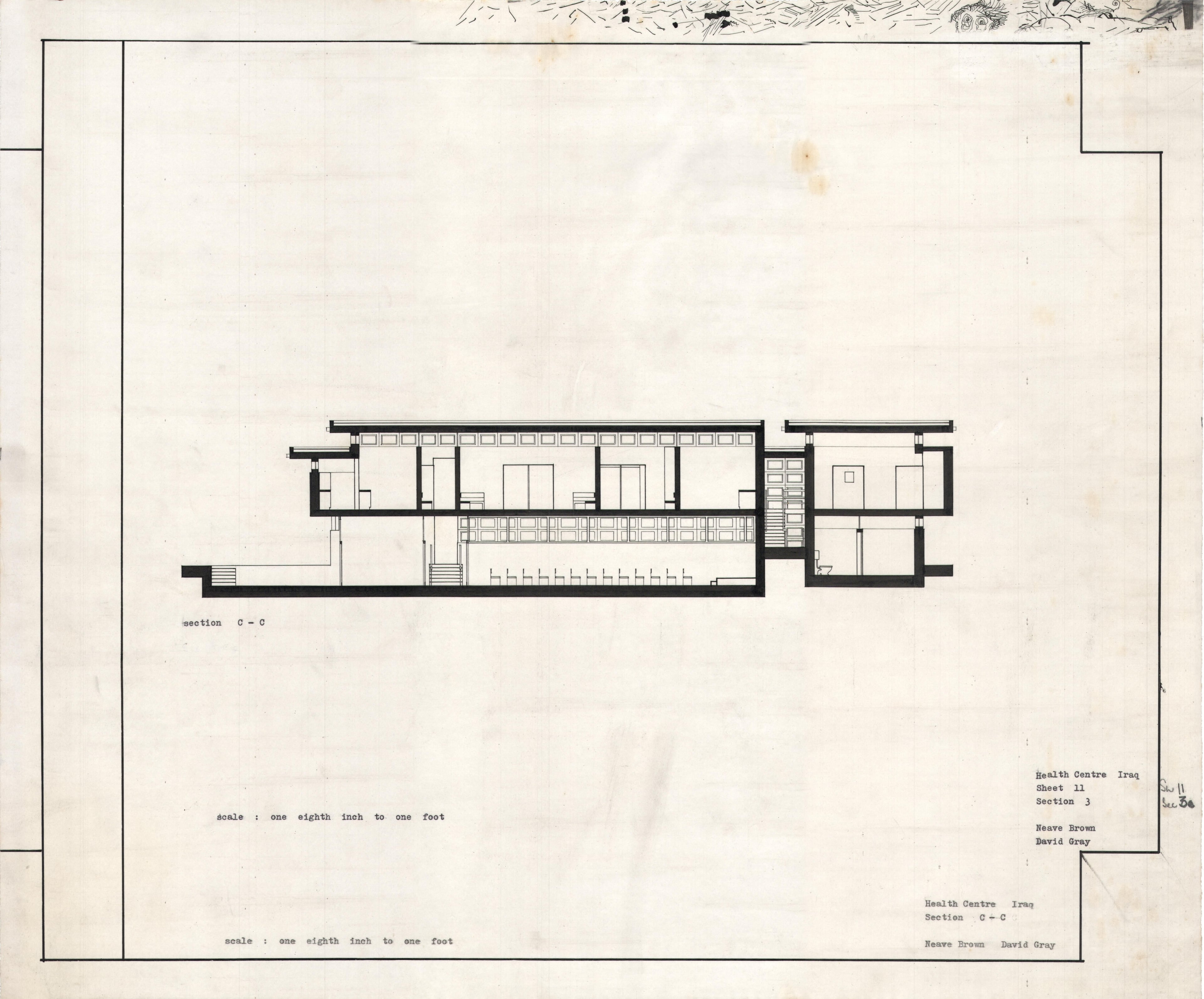 Neave Brown, David Gray. 'Health Centre, Iraq: Section.' AA Department of Tropical Architecture, 1954-1955. AA Archives