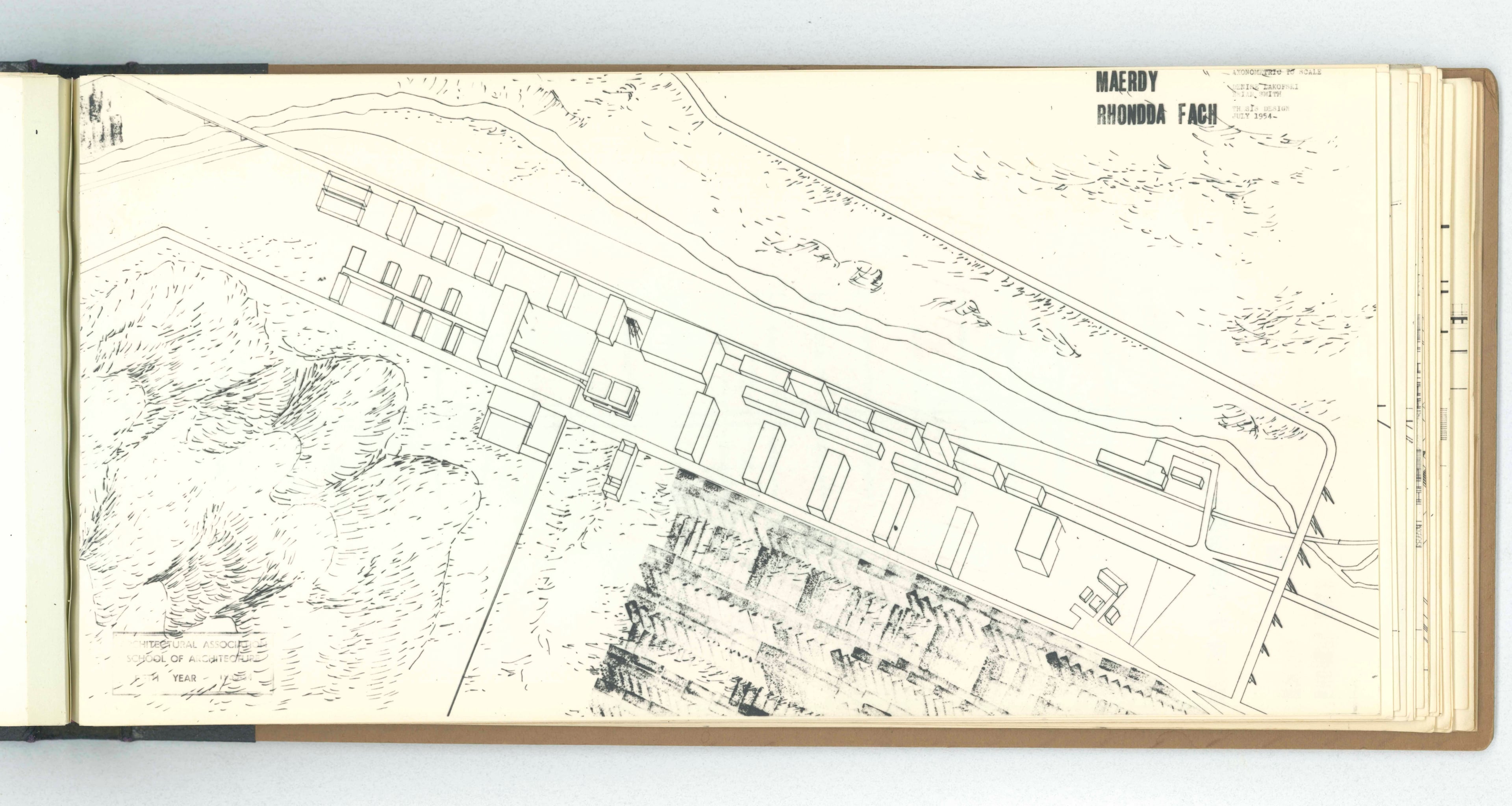 Denise Lakofski and Brian Smith, 'Maerdy Redevelopment, Rhondda Fach'. AA Fifth Year Thesis. The Architectural Archives, University of Pennsylvania. By the gift of Robert Venturi and Denise Scott Brown.