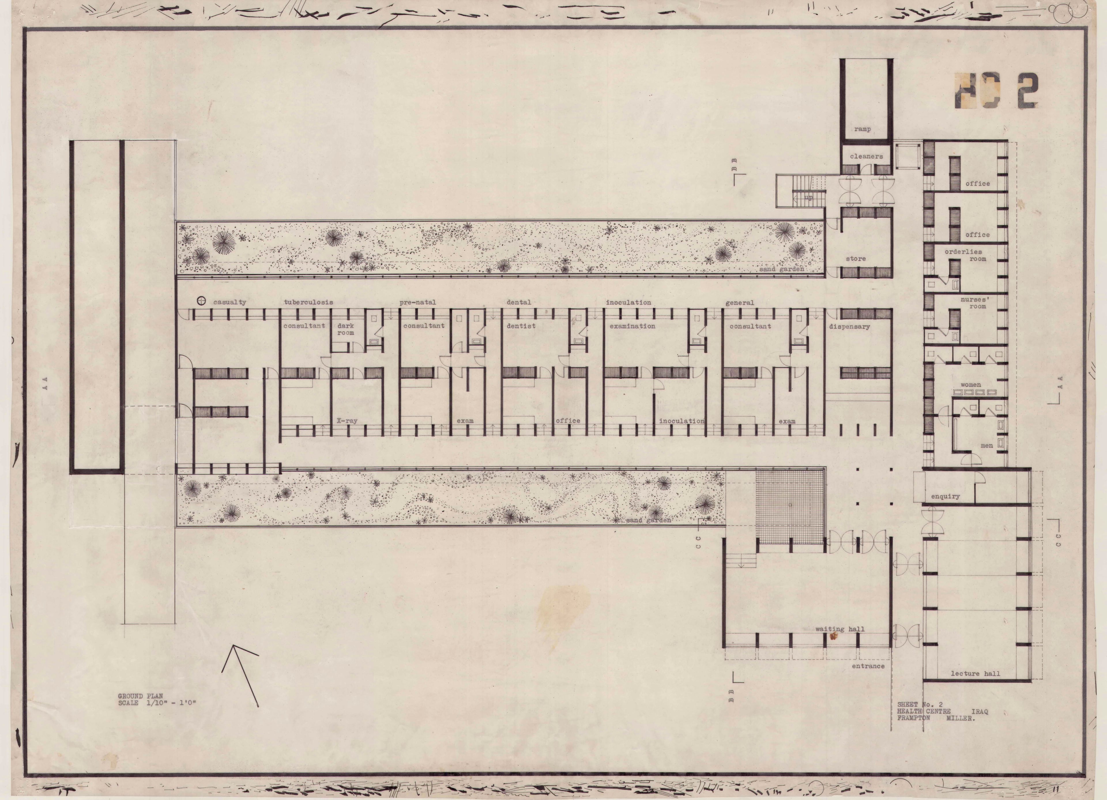 John Miller and Kenneth Frampton, 'Health Centre in Iraq', AA Department of Tropical Architecture, 1955