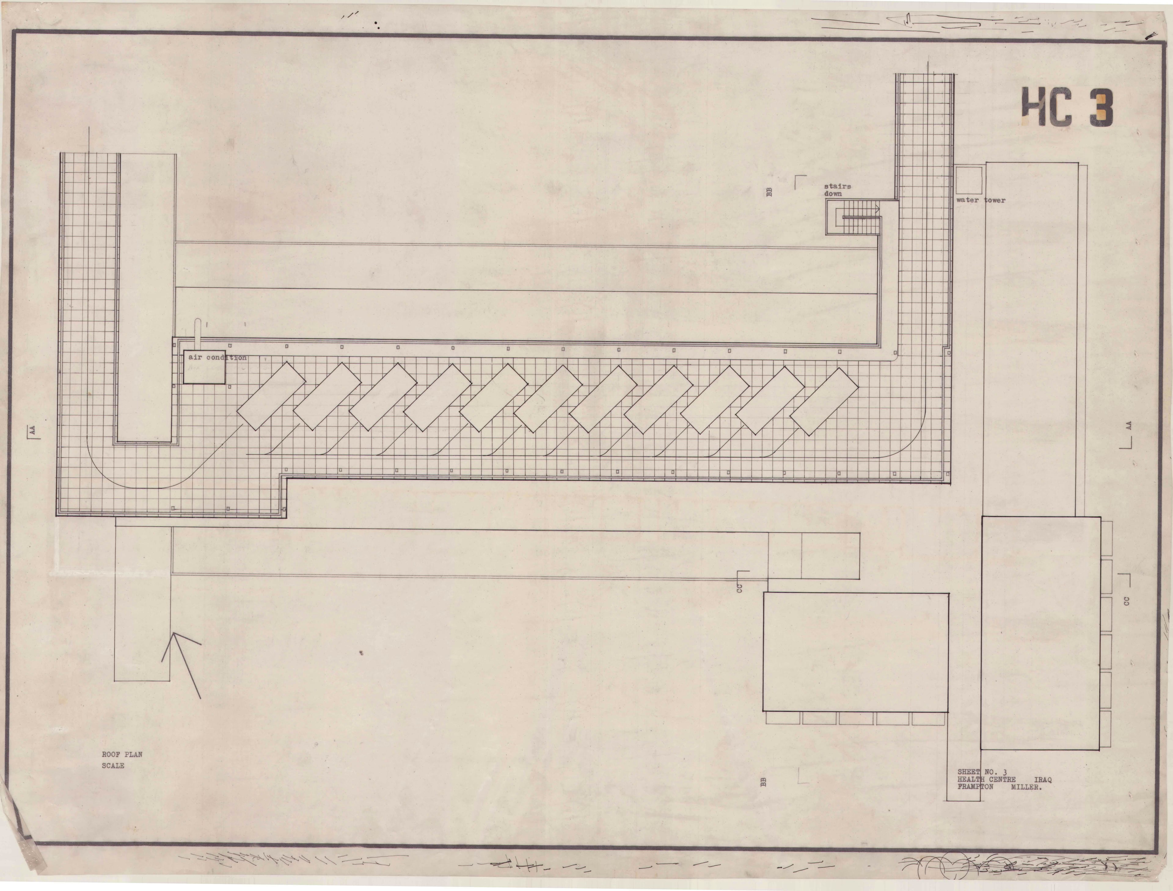 John Miller and Kenneth Frampton, 'Health Centre in Iraq', AA Department of Tropical Architecture, 1955