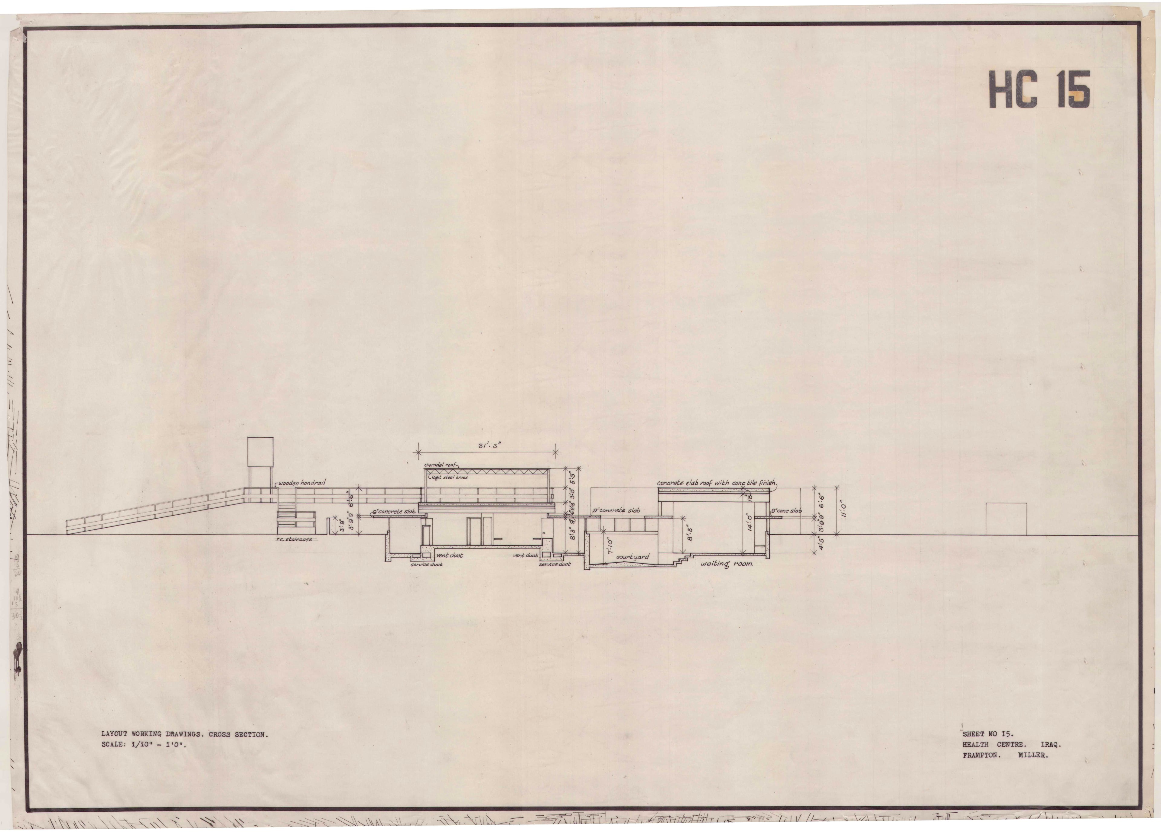 John Miller and Kenneth Frampton, 'Health Centre in Iraq', AA Department of Tropical Architecture, 1955