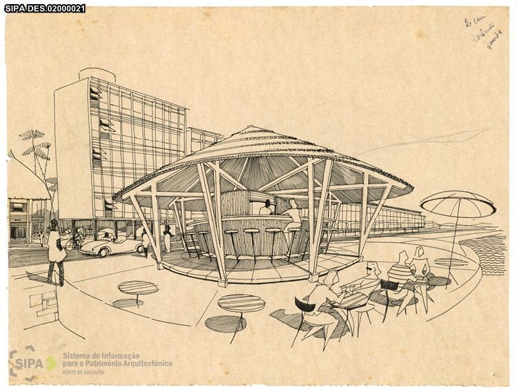 Terrace Bar, Bissau, Guinea-Bissau, 1958. Perspective. Credit Portugal, Arquivo Histórico Ultramarino – PT, AHU
