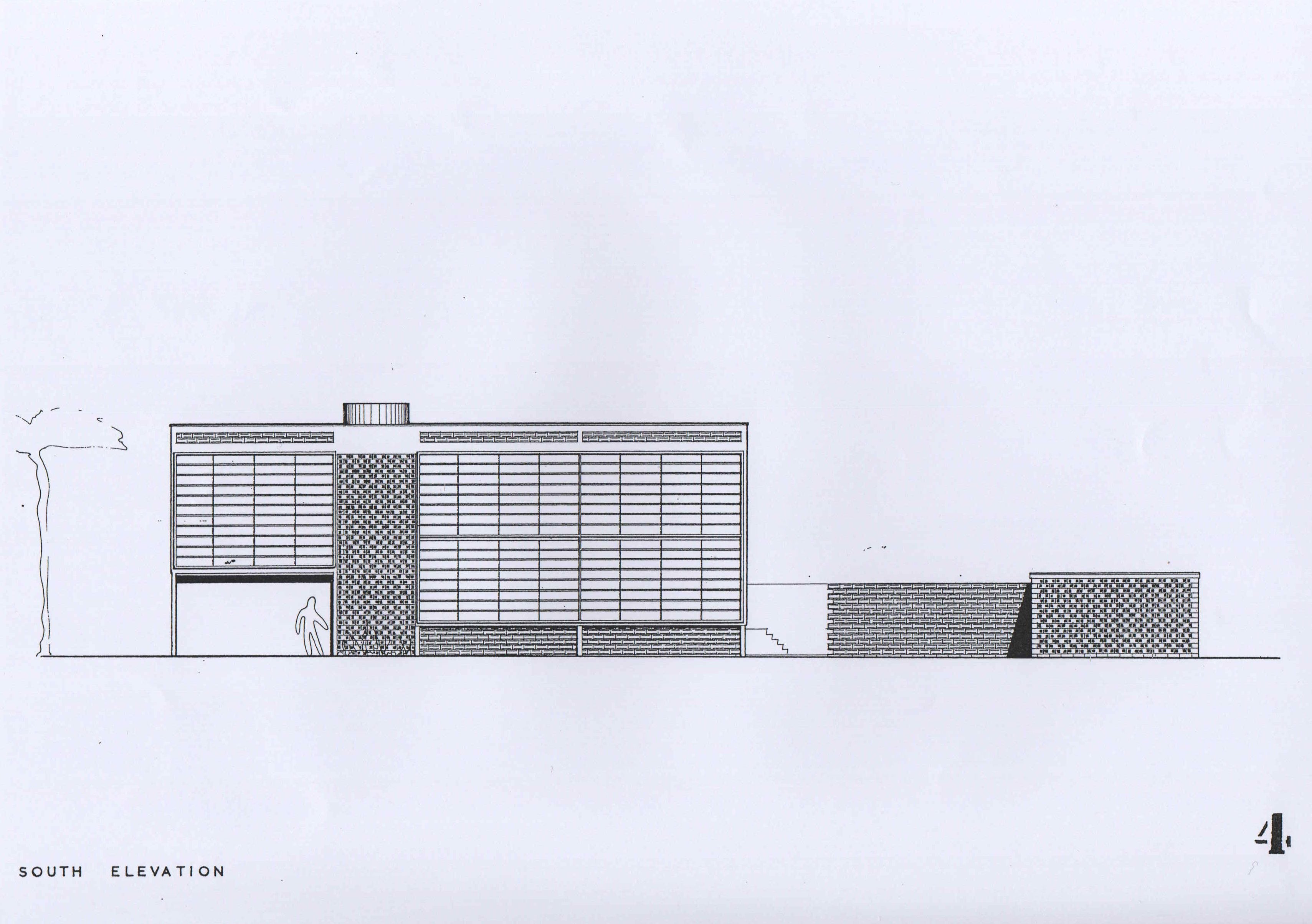 John Steerwood, 'Official's House, Accra, Gold Coast', AA Department of Tropical Architecture, 1954-55. South elevation.