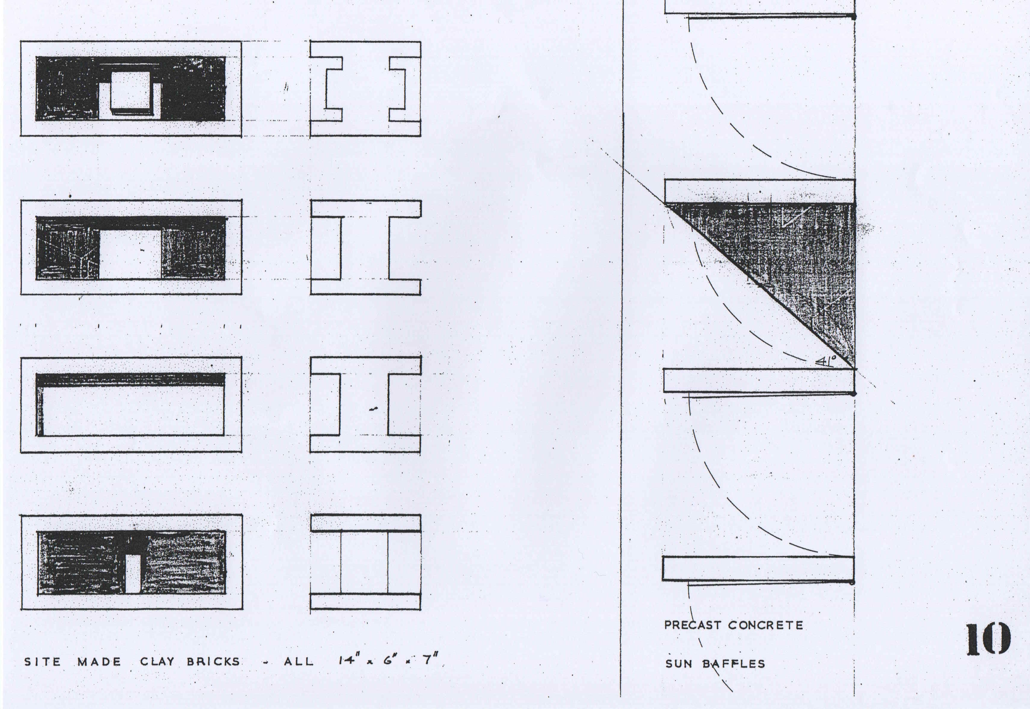 John Steerwood, 'Official's House, Accra, Gold Coast', AA Department of Tropical Architecture, 1954-55. Details -site made clay bricks and precast  concrete sun baffles