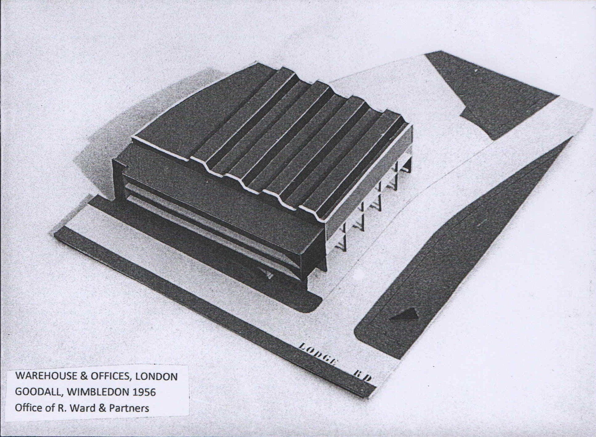 John Steerwood (for Robert Ward and Partners), Warehouse and offices, Wimbledon, London, 1956. Model.