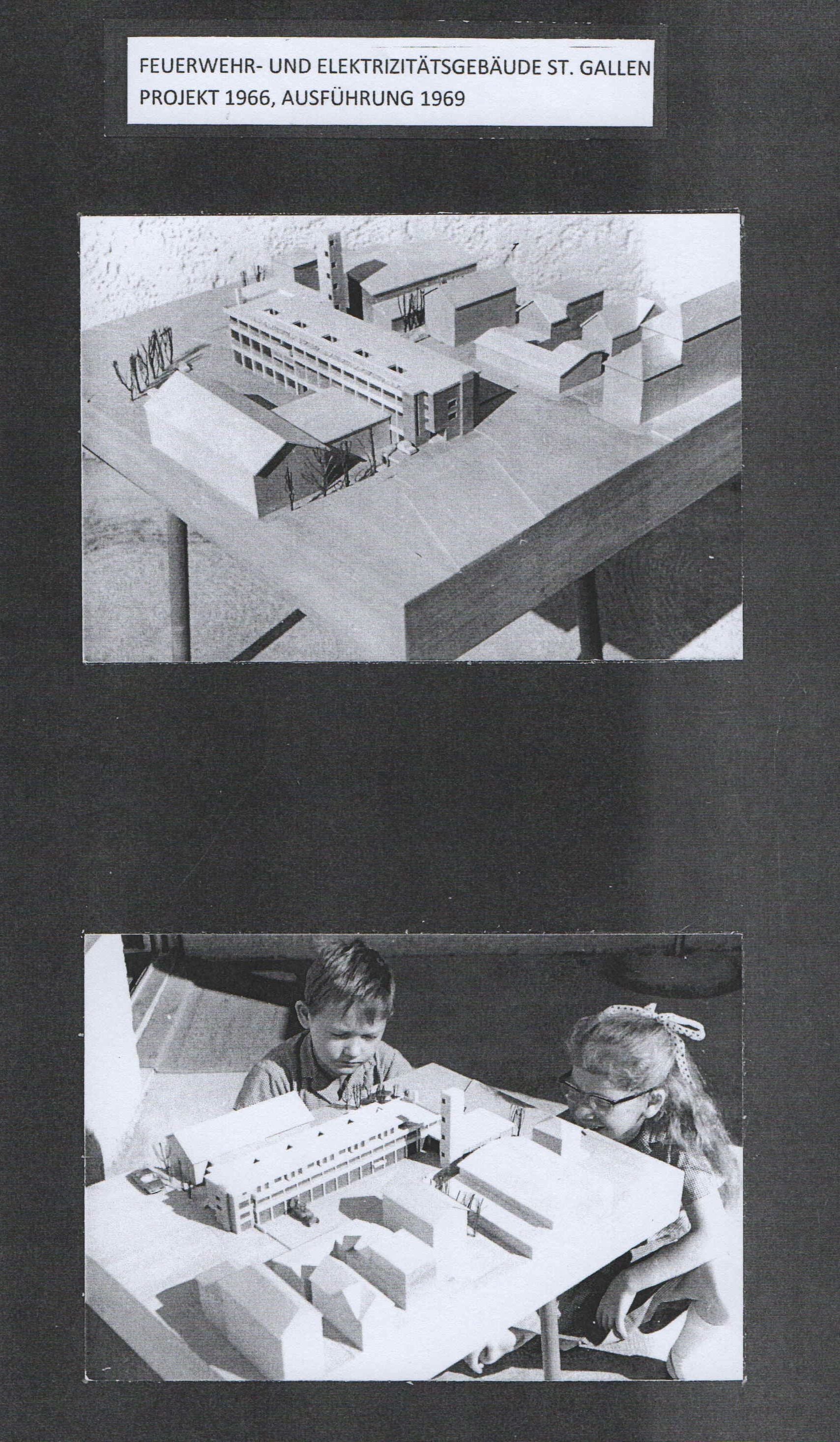 John Steerwood (for Danzeisen + Voser), Fire Department and Electricity building for the city of St. Gallen, Switzerland, 1966-69. Photographs of model.