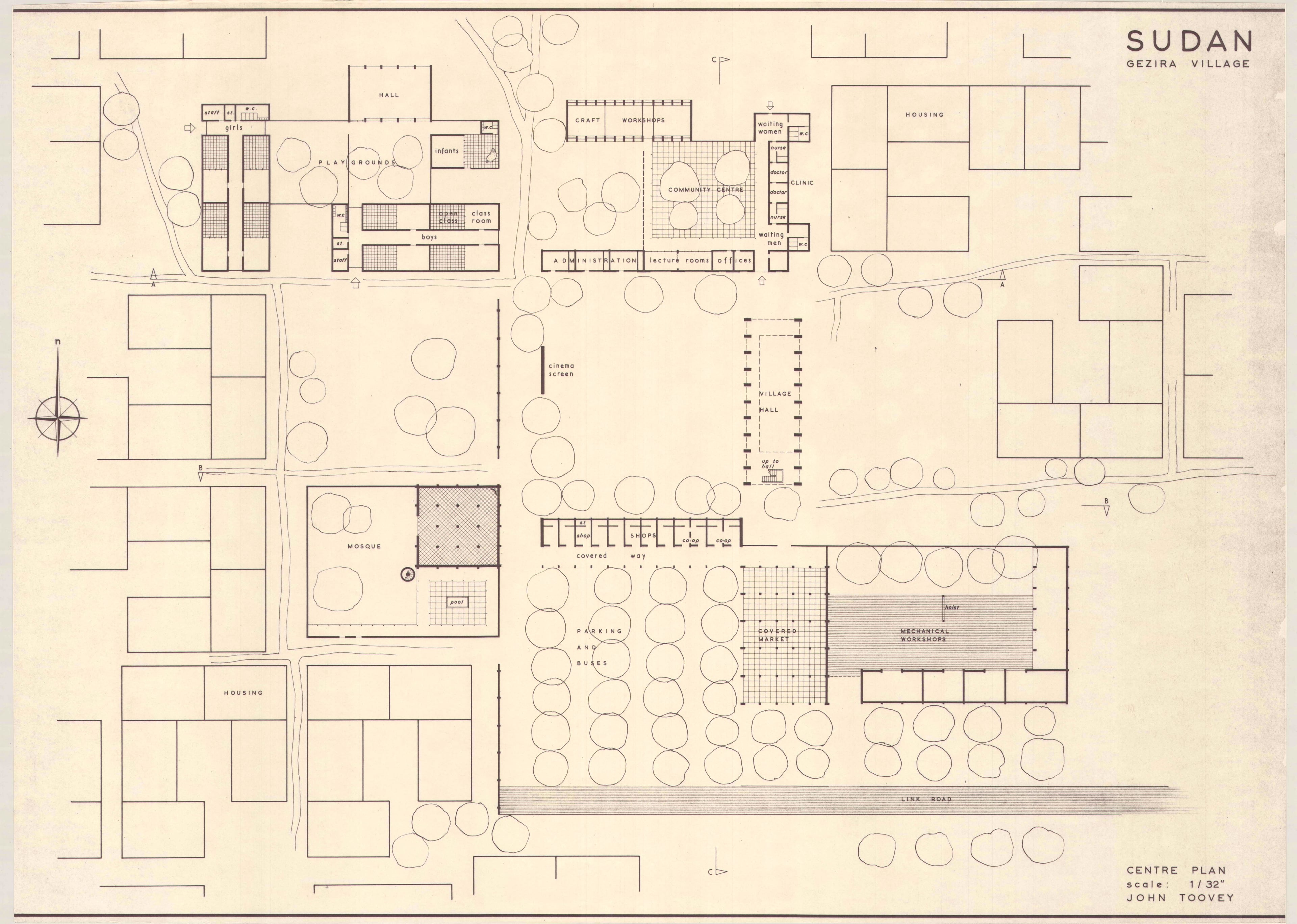 John Toovey, 'Village in Gezira, Sudan', AA Department of Tropical Architecture, 1955-56. AA Archives