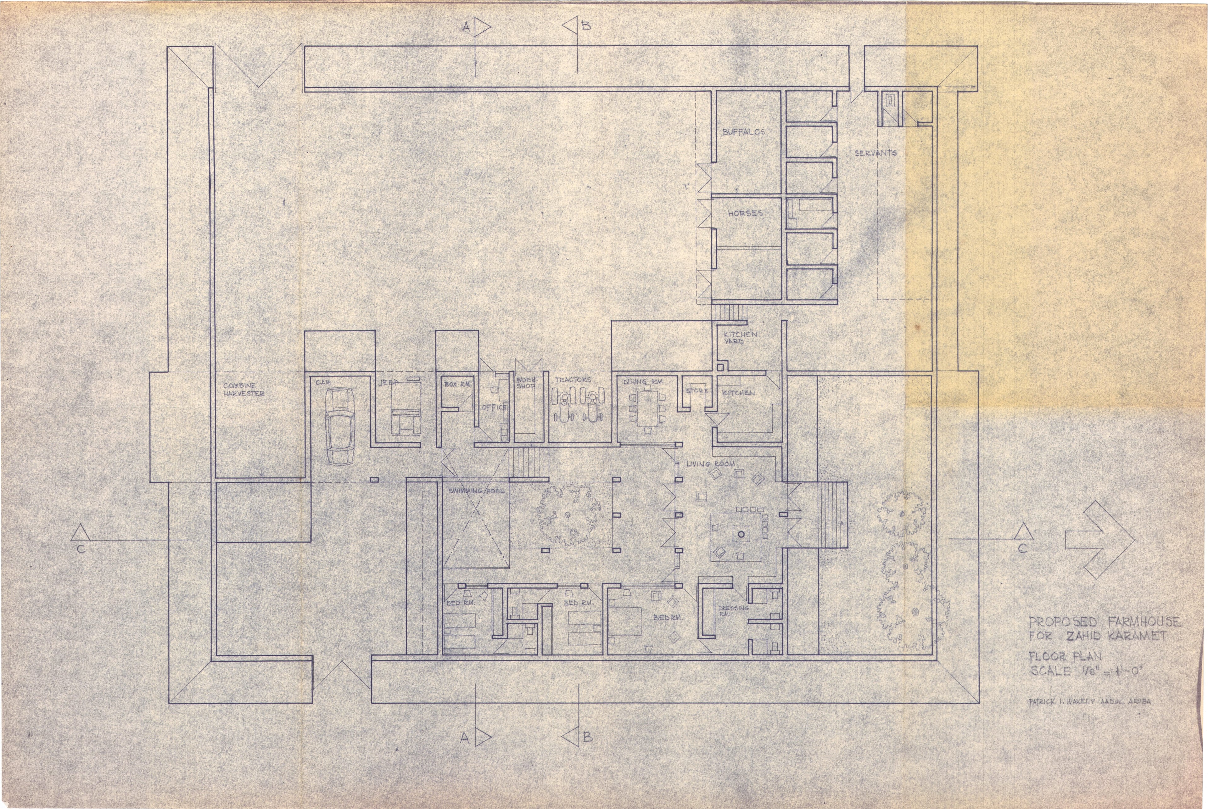 Patrick Wakely, Kamil Kahn Mumtaz, preliminary design for farmhous for Zahid Karamet, c1968-70. Floor plan. AA Archives